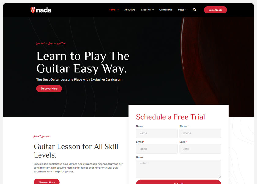 Nada-Guitar-Lessons-Courses-Elementor-Template-Kit