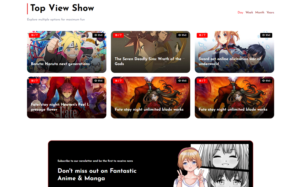 Anime&Manga-Hub - Modelo de Site HTML5 Anime e Mangá Online